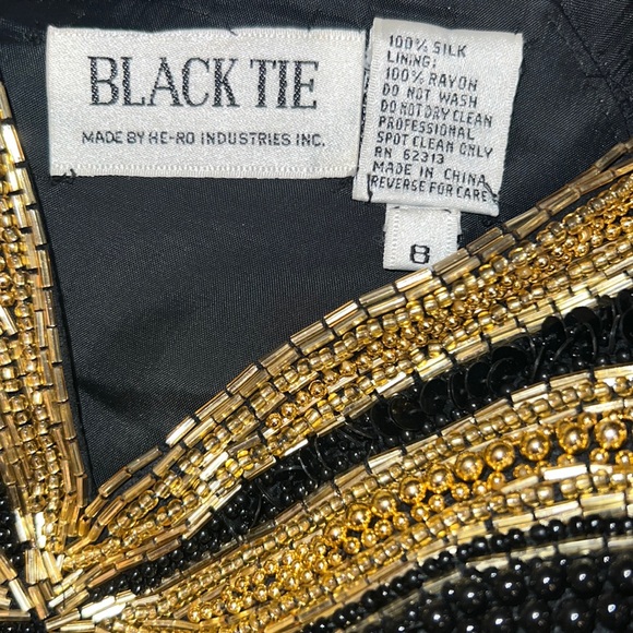 BLACK TIE black & gold beaded formal gown vintage womens dress zipper back NWT 8 - Picture 10 of 17
